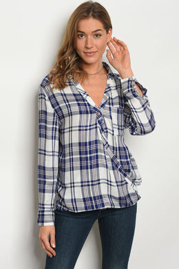 S9-5-4-T23863 OFF WHITE NAVY CHECKERS TOP 2-2-2