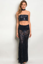 Y-B-SET6889 NAVY WITH SEQUINS TOP & SKIRT SET 2-2-2