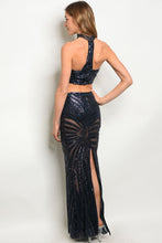 Y-B-SET6889 NAVY WITH SEQUINS TOP & SKIRT SET 2-2-2