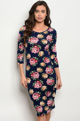 S16-3-2-D14933 NAVY WITH ROSES PRINT DRESS 2-2-2