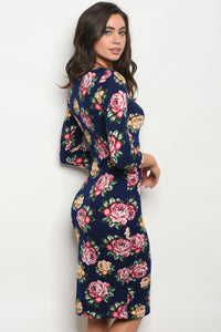 S16-3-2-D14933 NAVY WITH ROSES PRINT DRESS 2-2-2