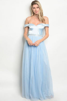 Powder Blue Satin Finish Tulle Gown