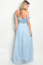 Powder Blue Satin Finish Tulle Gown