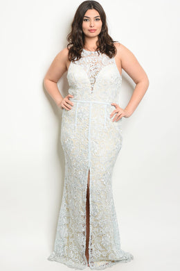 S16-1-1-D22888X BLUE NUDE PLUS SIZE DRESS 2-2-2