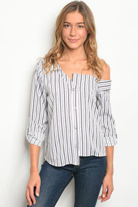 S16-2-3-T9710 WHITE BLACK STRIPES TOP 2-2-2
