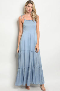 Powder Blue Gathered Smocked Feminine Maxi Dress ( S11.75 ea)